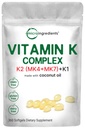 Super Vitamin K Complex (K2 MK7 + MK4 & K1), 360 Kokosolie Softgles Gemakkelijk geabsorbeerde K Vitaminen, Actieve Menachinon Complex