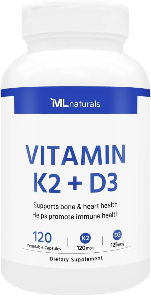 ML Naturals Vitamine K2 + D3 120 plantaardige capsules, NSF-gecertificeerd en cGMP-compliant