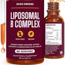 Liposomale B Vitaminen Complex Vloeistof Hoge absorptie voor energie, hersenen & huidgezondheid, haar & nagels, geavanceerde liposomale toediening, Vegan, niet-GMO, 2 Fl Oz