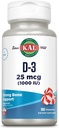 KAL Vitamine D3 1000 IE 25 mcg, Vitamine D Kauwtabletten, Calcium Absorptie, Bot Gezondheid en Immuun Ondersteuning Supplement, Natuurlijke Pepermunt smaak, Gezoet met Xylitol, 100 porties, 100 Kauwen