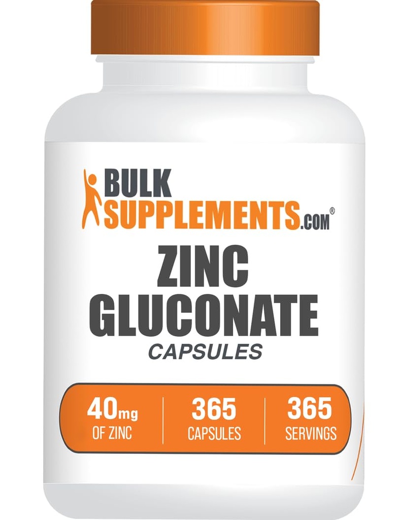 BulkSupplements.com Zink Gluconaat Capsules - Zink Supplementen, voor Immune Ondersteuning - Glutenvrij, 1 Capsule per Serving, 365 Tellen (Pack of 1)