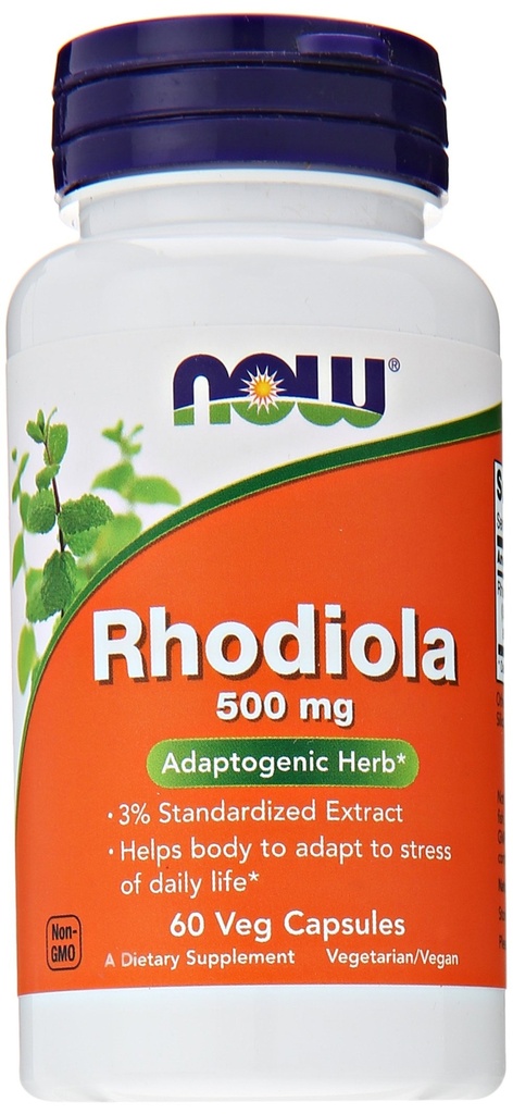 NOW Supplementen, Rhodiola 500 mg, helpt lichaam aanpassen aan stress van de dagelijkse levensduur*, Adaptogene Herb*, 60 Veg Capsules