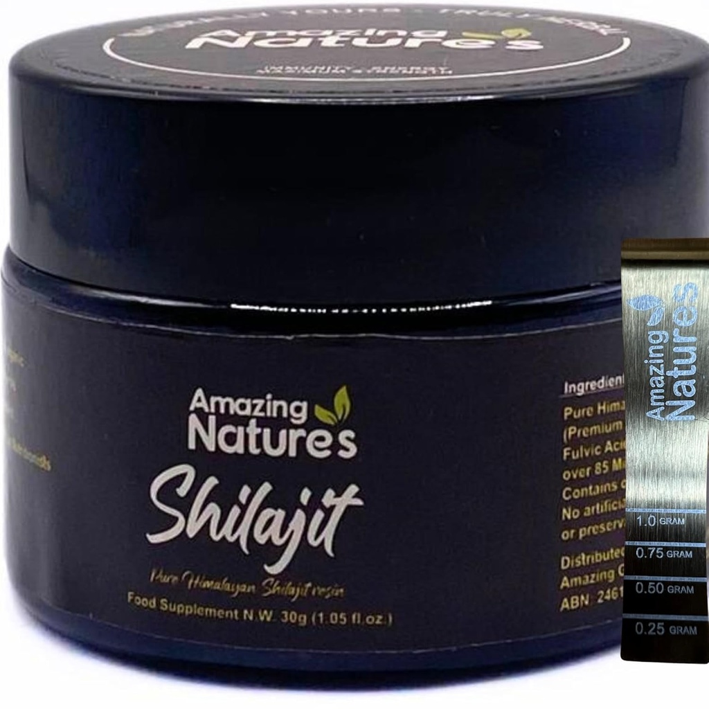 Pure Himalaya Shilajit Resin 500mg High Potency Organic Supplement for Energy, Immune Support & Focus 85+ Trace Minerals, Fulvic Acid 30g, Lab-getest op zuiverheid door verbazingwekkende natuur