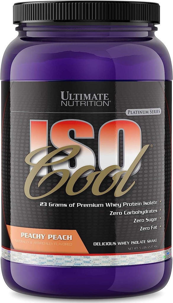Ultimate Nutrition ISO Cool Whey Protein Isolaat Poeder, Geen vet, Geen suiker, Zero Carb Shake met Bcaa, Keto Vriendelijke Post Workout Recovery Drink, 23 Gram Proteïne per Serving, 2 Pond, Peach Parfait