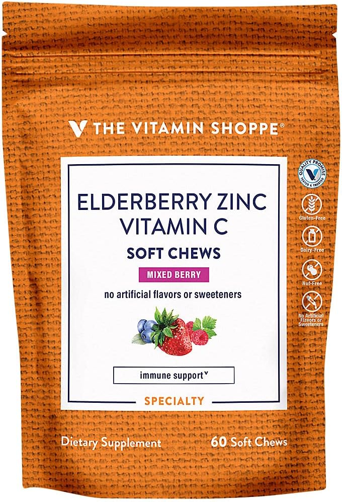 Vlierbessen, Zink en Vitamine C Zachte Kauwen - Immune Ondersteuning - Gemengde Bessen (60 Zachte Kauwen)