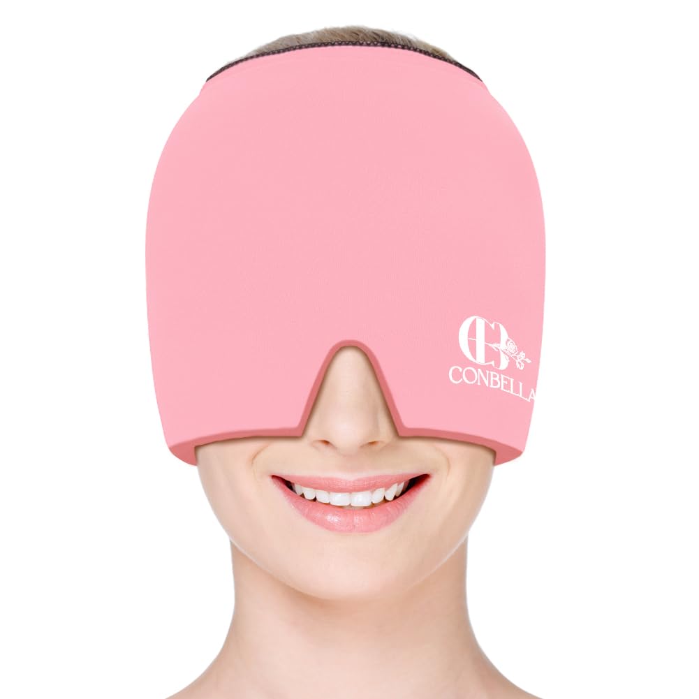 Migraine Relief Cap, Soothing Headache Ice Face Mask Products, Hot and Cold Therapy, Migraine Headache Relief Cap for Migraine, Sinus, Puffy Eyes, Tension, Stress and Hangover(Pink)