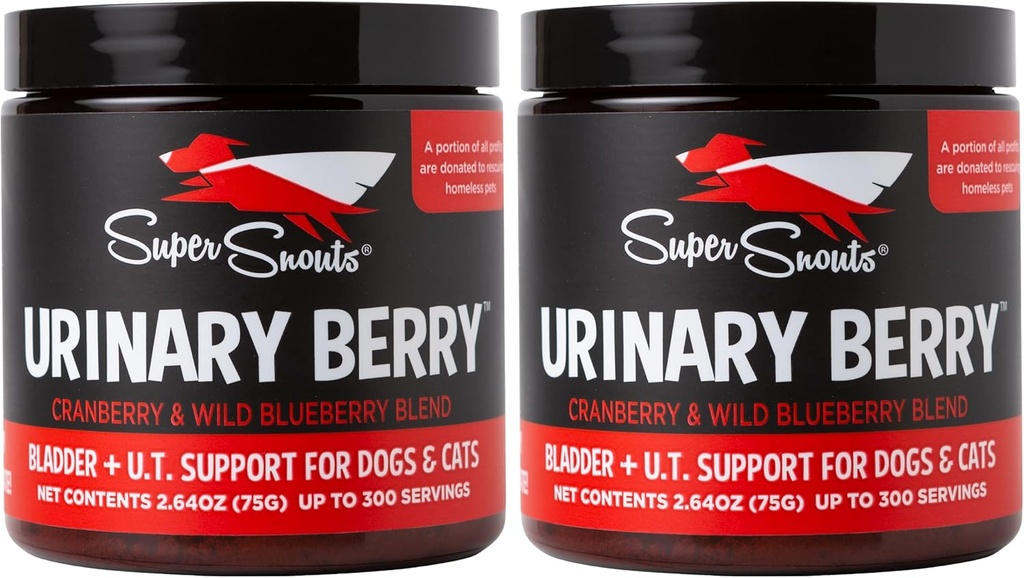 Super Snouts Urinaire Berry Urinaire Tract Supplementen voor honden & katten, Made in USA, US & Canadian Blueberry & Cranberry Powder, UTI, Niergezondheid Ondersteuning, Blaas Ondersteuning voor honden (2,63 oz, Pack of 2)