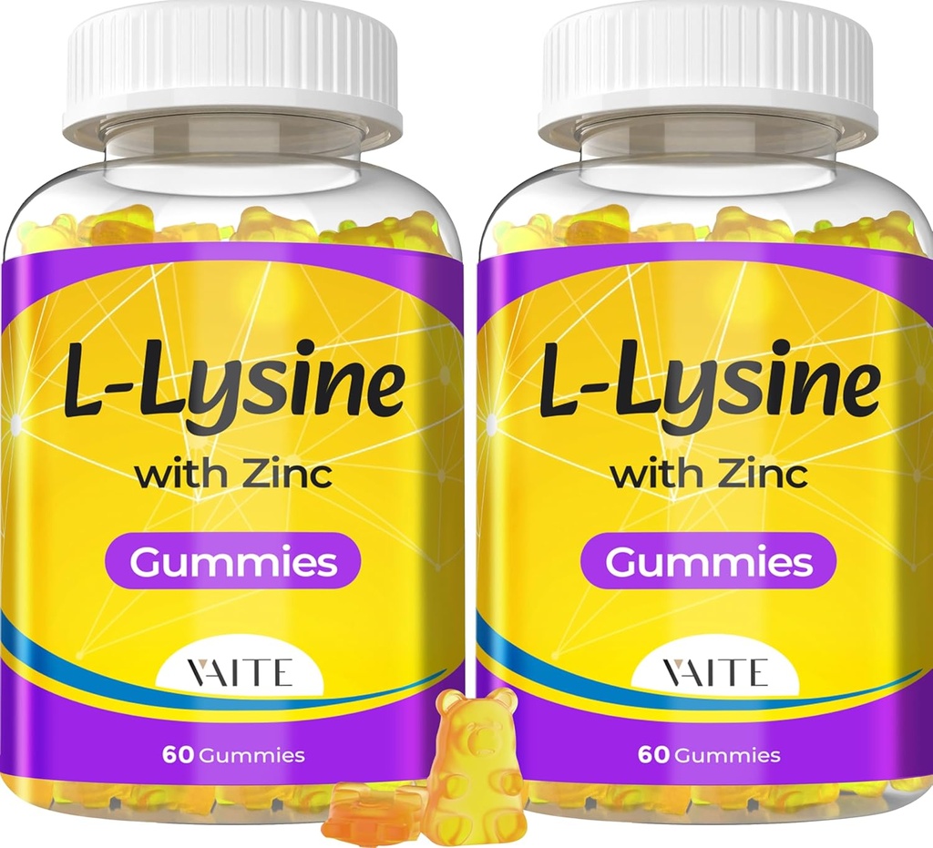 Lysine Gummies 1000mg met zink - Ondersteunt huid, Lip, Vegan, Glutenvrij, 60 Kauwbare L-Lysine voor volwassenen, Vitamines Weefsel Gezondheid & Immuun System, Aminozuur & Complexe Supplementen, Non-GMO(2Pack)