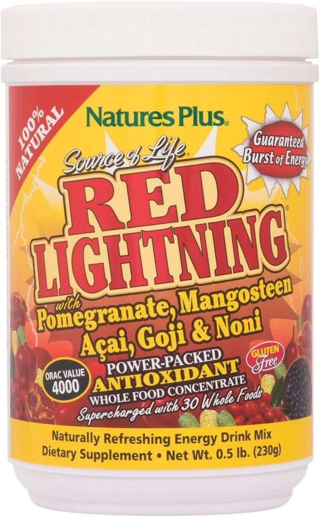 NaturesPlus Bron van het leven Rode bliksem Energie Drinkpoeder - .5 lbs - Gemengde Bessensmaak - Natuurlijke Energie Boost - met Whole Foods, Antioxidanten & Red Superfoods - Glutenvrije - 38 Serven