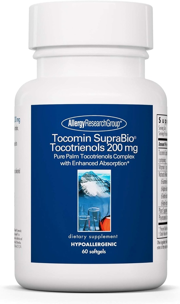 Allergie Research Group Tocomin SupraBio Tocotrienolen 200 mg Supplement - Vitamine E, Palm Tocotrienol Complex, Delta Tocotrienols, Softgels - 60 Tellen