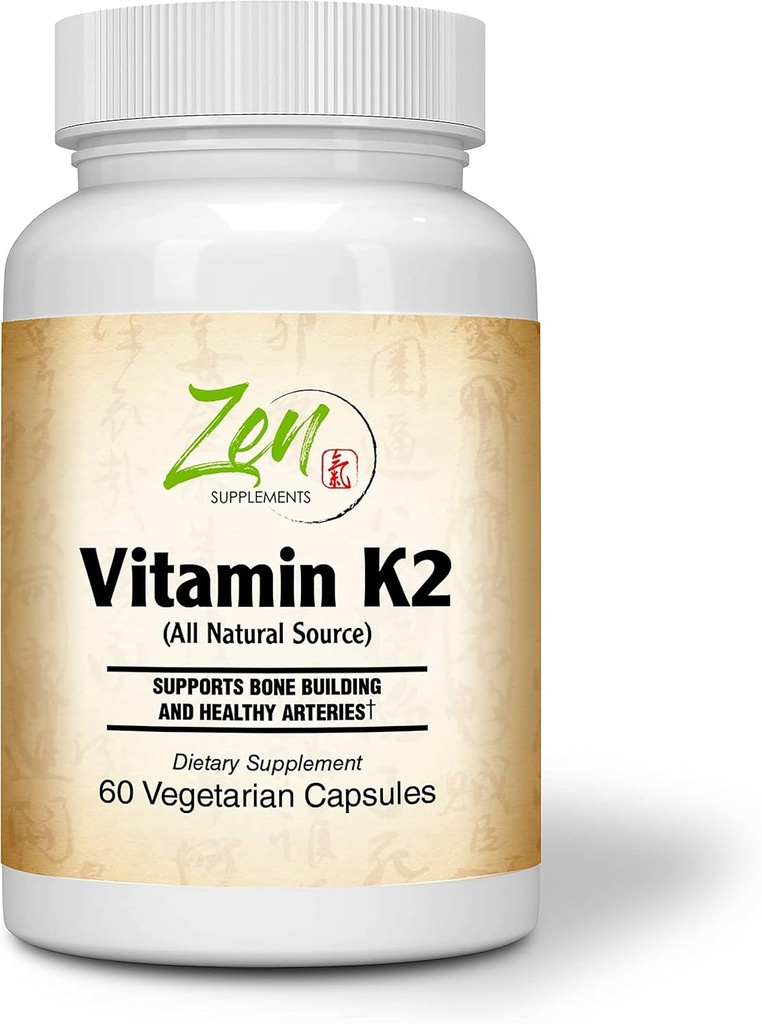Zen Supplementen - Vitamine K2 45Mcg MenaquinGold® Natuurlijke Vitamine MK-7 - Biedt Cardiovasculaire ondersteuning & Bone Health Support 60-Vegcaps