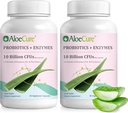 AloëCure Daily Probiotica 10 miljard CFU voor Digestieve Ondersteuning 8 Strains, 6 Prebiotica & Enzymes - Digestief Supplement met Bromelain voor vrouwen & Mannen - Gut Support, Digestieve Relief, 30 Caps x 2btls
