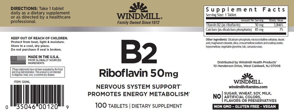 Windmolen Vitamine B-2 50 mg tabletten - 100 ee (2 verpakkingen)