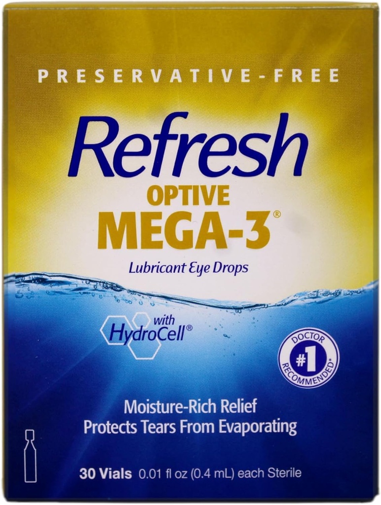 Refresh Optive Mega-3 Smeermiddel Steriele containers voor eenmalig gebruik Oogdruppels 30 ea (verpakking van 3)