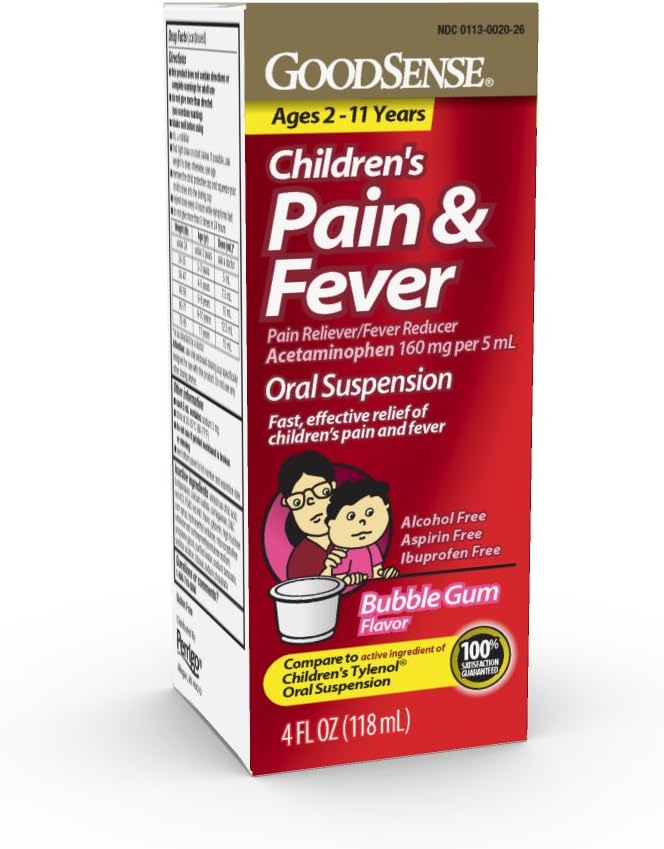GoodSense Children's Pain Reliever Liquid, Bubble Gum Flavor, Acetaminophen 160 mg/5 ml, Effective Pain Relief / Fever Reducer voor kinderen leeftijden 2-11, 4 Oz