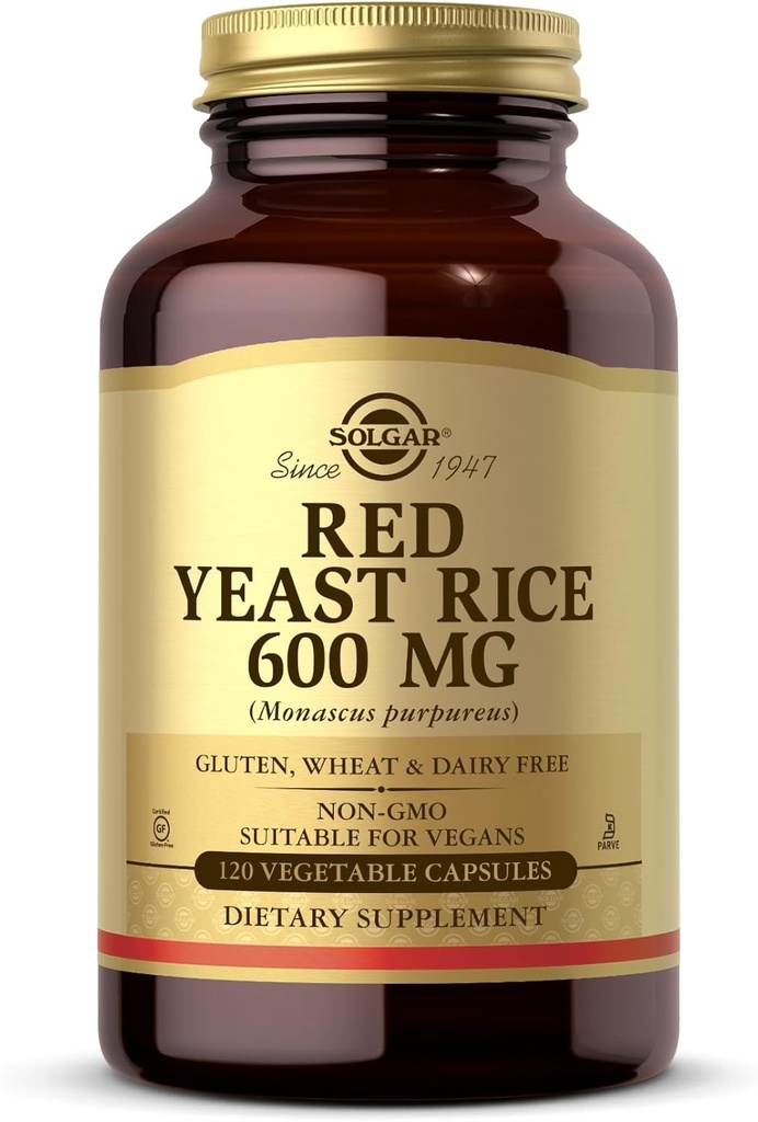Solgar Red Yeast Rice 600 mg - 120 Vegetable Capsules - Non-GMO, Vegan, Gluten & Dairy Free, Kosher - 60 Servings