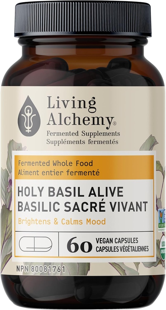 Holy Basil Supplements - Gefermenteerde Heilige Basil met natuurlijke citroenbalsem - Dagelijkse supplementen voor vrouwen en mannen - Vegan, niet-GMO - Levende Alchemie, 60 stuks