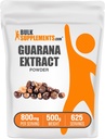 BulkSupplements.com Guarana Extract Powder - Natural Cafeïne Supplement, uit Guarana Seed, Guarana Powder - Glutenvrij, 800mg per portie, 500g (1.1 lbs) (pakket van 1)