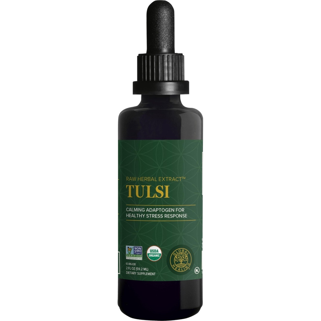 Global Healing Center - Biologische Tulsi (Holy Basil Leaf Extract) Vegan Liquid Supplement Drops (Organic Basil) - Bio available Herb for Normal Stress Response, Natural Energy & Immune Support