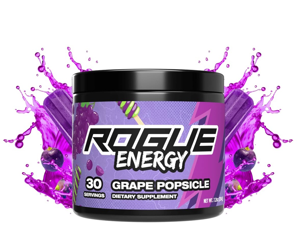 Rogue Energy Drink Powder for Long Gaming Hours - Gaming Energy Powder for Mental Focus - Sugar & Gluten Free - Gaming Supplement met Cafeïne &amp; Vitaminen - Made in USA (Grape Popsicle - 30 Servers)