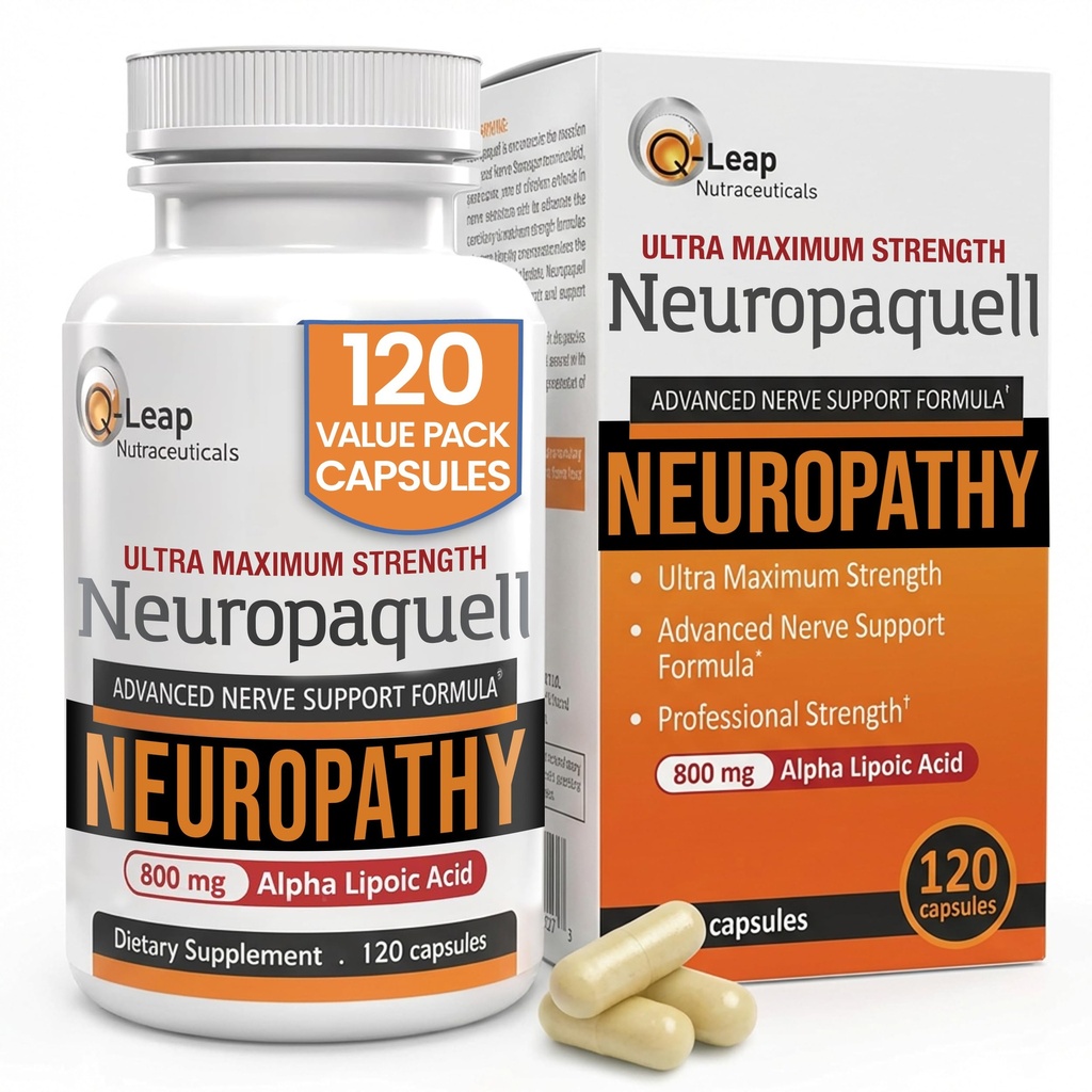 Platinum Health Alpha Lipoïnezuur voor neuropathie Zenuwpijn Ondersteuning, Supplement, B Vitaminen, L Arginine, Alle natuurlijke maximale sterkte Neuropaquell voor ongemak in voeten, hand, tenen,120 capsules,800mg