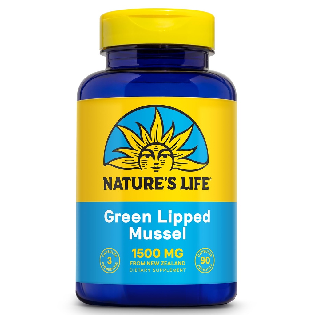 Nature's Life Green Lipped Mussel 1500 mg - Nieuw-Zeeland Green Lipped Mussel Supplement met natuurlijk voorkomende Omega 3 vetzuren - 60 dagen garantie, Lab geverifieerd - 30 porties, 90 capsules