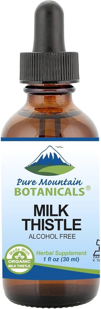 Pure Mountain Botanicals Milk Thistle Extract - Vegan, Kosher Certified Liquid Formula - Gemaakt met 333mg Biologische Milk Thistle Tinctuur - 1 Fl Oz Fles