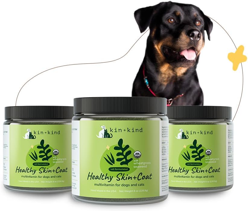 kin+kind Biologische Multivitamine voor honden en katten - Pet Supplement voor gezonde huid en jas - Veilige, natuurlijke formule met Tarwegras, Kelp, Zeewier en Kokosnoot - Made in USA - Bundle (3 x 8 oz)
