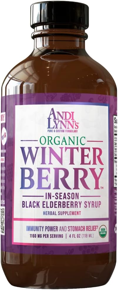 Andi Lynn's Winterberry Black Elderberry Syrup - Inclusief zwarte vlierbessen, kaneel, gember, honing en citroen - Immune Support for Whole Family - Organic & Great Proasting Syrup 4oz
