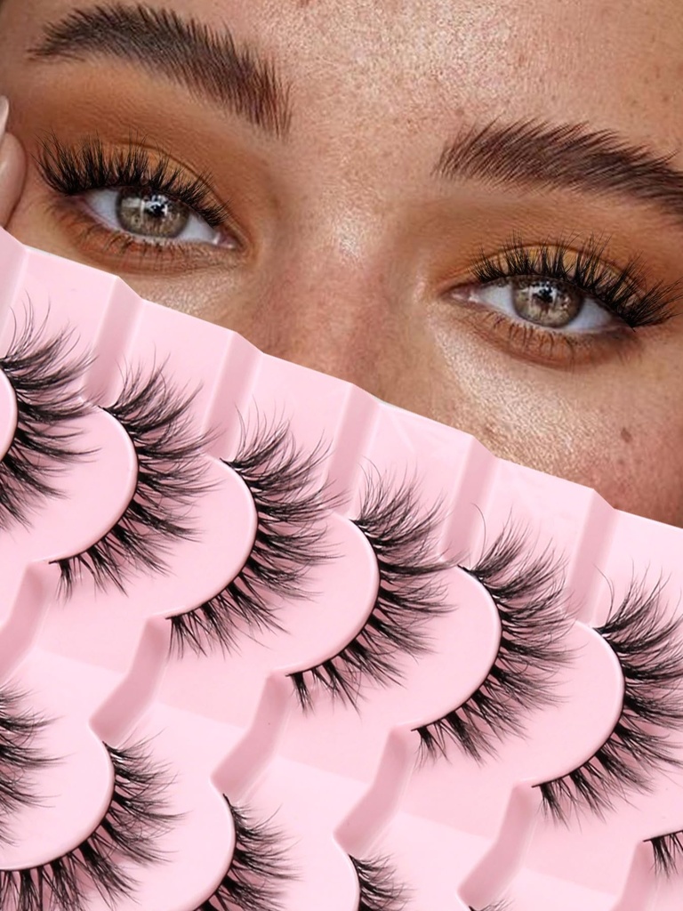 Wishes Natural Cat Eye Wishes Wispy wimpers 15mm Valse wimpers Wispy wimpers 3D Volume Strip wimpers Thin Cotton Band Zachte nep wimpers Valse wimpers Pack 7 Pairs Siligli