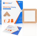 Silicone Foam Dressing met zacht lijmrand 6'x6', Bed Sore Pressure Ulcer Leg Ulcer Silicone Wound Bandage, High Absorbency Waterproof, 5 Pack by NeueHaut