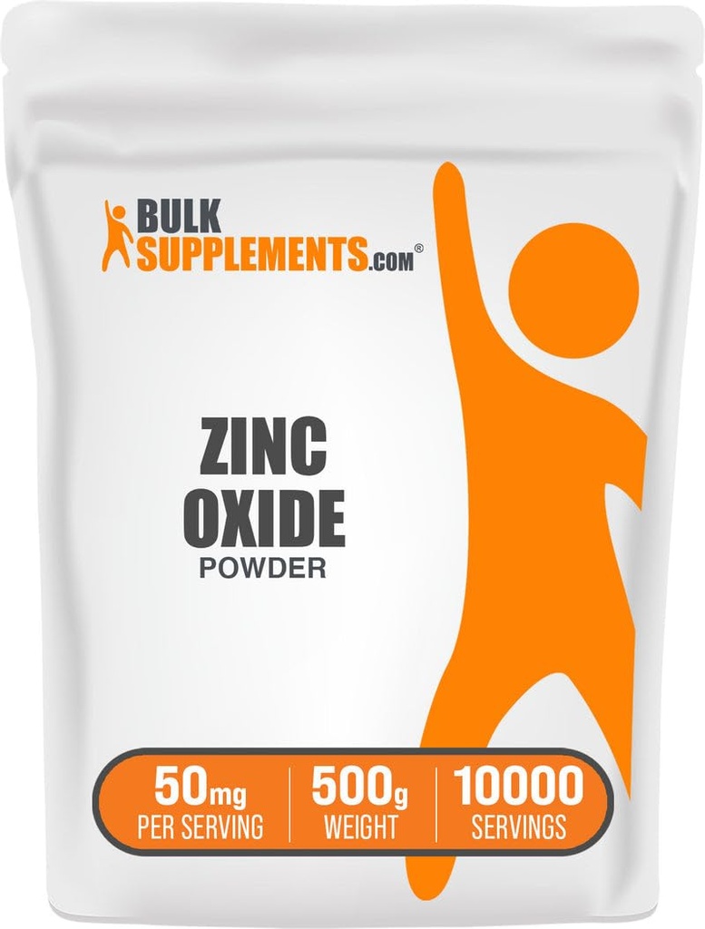 BulkSupplements.com Zinkoxidepoeder - Zinkoxidesupplement, Mineral Supplement for Immune Support - Glutenvrij, 50mg per portie, 500g (1.1 lbs) (verpakking van 1)