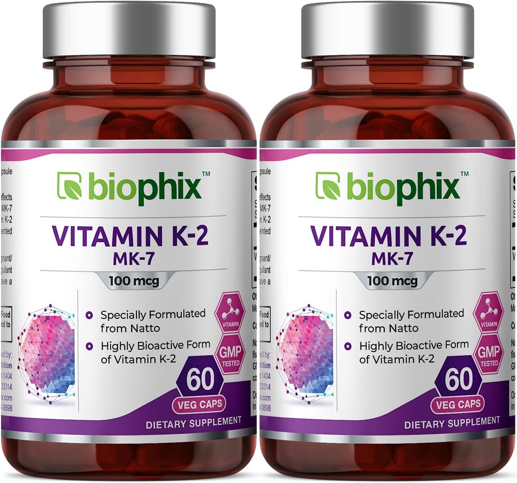 biophix vitamine K2 MK-7-100 mcg 60 Vcaps 2 Pack - Ondersteunt sterke botten Immune Health