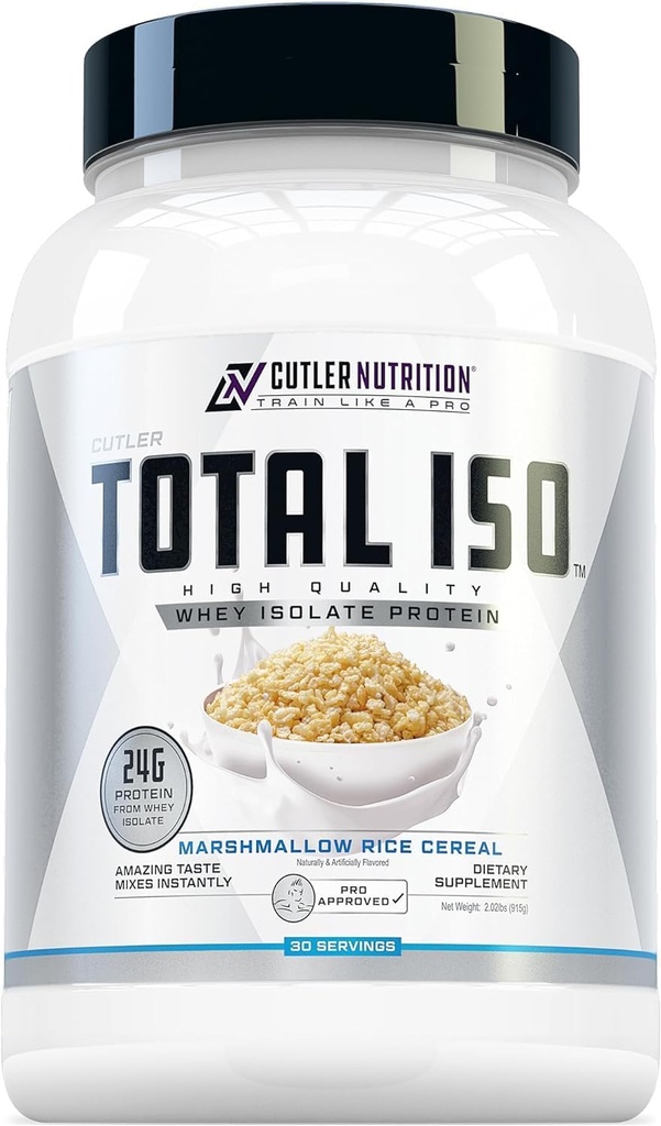 Cutler Nutrition Totaal ISO Wei Isolaat Proteïnepoeder: Best Proeverij Wei Proteïne Shake, 100% Wei Proteïne Isolaat, Perfect Post Workout Proteïne Poeder Mix, Marshmallow Rijst Graan, 2 Ponden