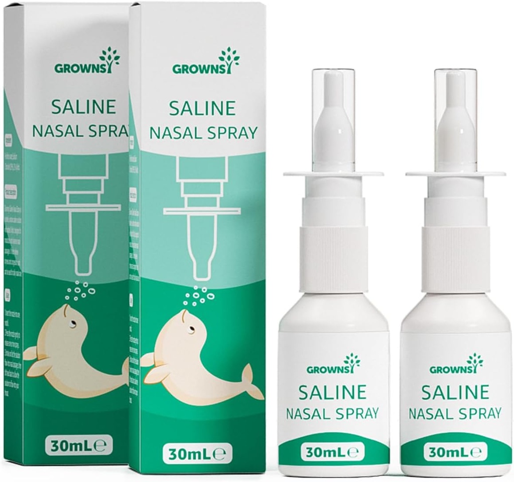 GROWNSY Baby Saline Neusspray, 2 PCS Natuurlijke Neusspray met Xylitol, Niet-alcoholische, Instant Relief of Neuscongestie en Dagelijkse Verzorging