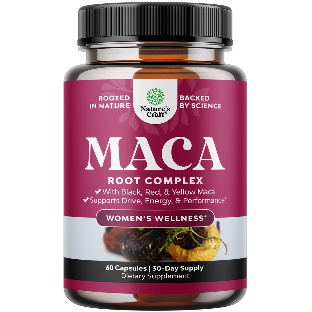 Biologische Maca Root Capsules voor vrouwen - Krachtig kruidensupplement met vrouwelijke verbetering van de blend van rood geel en zwarte Maca wortel - niet-GMO gecertificeerde veganistische en glutenvrije met geen kunstmatige kleuren - 60ct