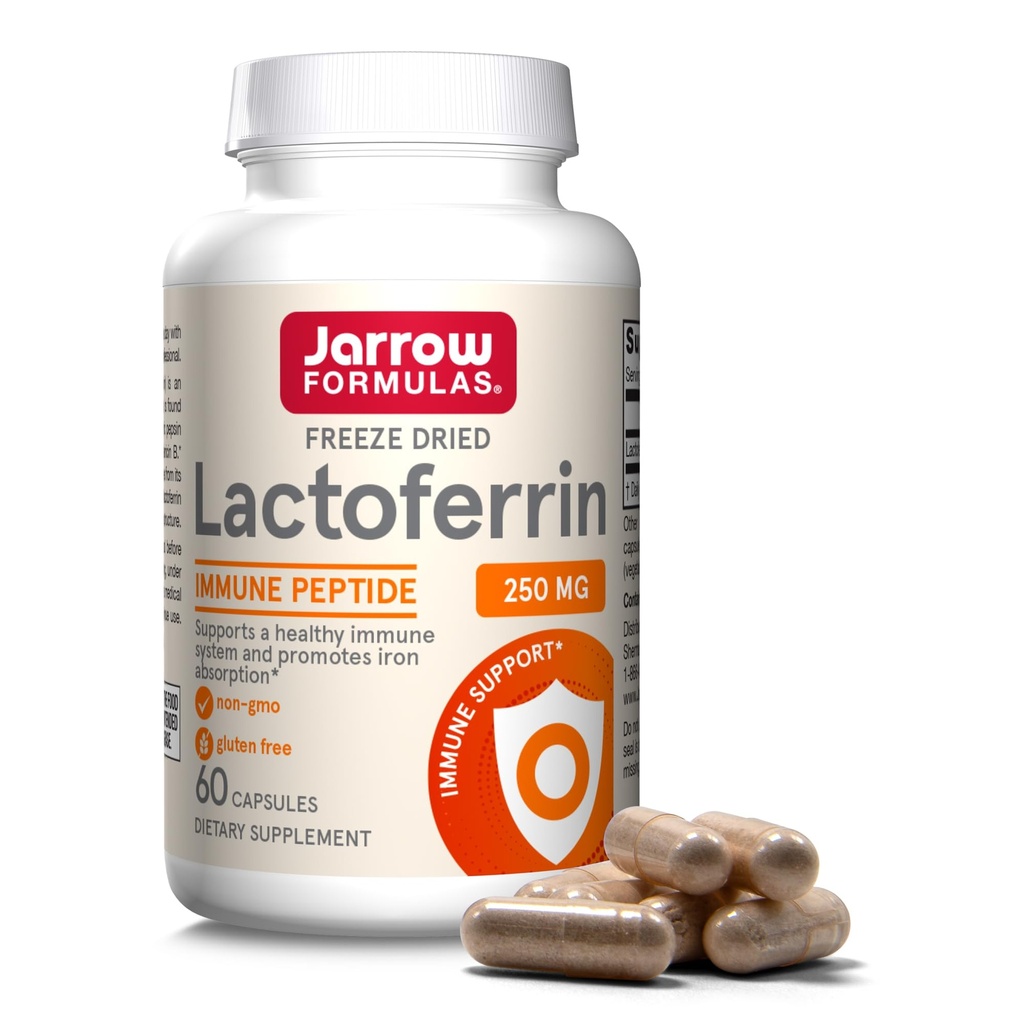 Jarrow Formulas Lactoferrin 250 mg - Immune-Supporting Glycoprotein - for Healthy Immuun System Support & Iron Absorptie - Freeze Dory - Gluten Free - Non-GMO - 60 Capsules (Servings)