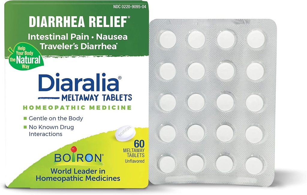 Boiron Diaralia tabletten voor diarree Relief, gas, opgeblazen gevoel, intestinale pijn, en Travler's diarree - 60 Tel.