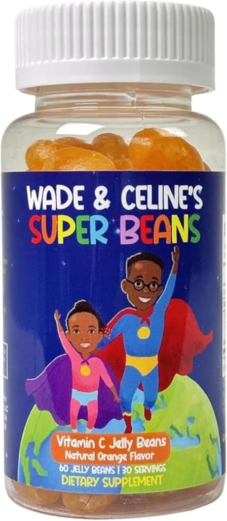 Vitamine C Super Jelly Bonen Immune Ondersteuning Supplement, 80mg, Kauwbare Gummy Jellybeans voor kinderen, Veganistisch en Glutenvrij, Natuurlijke Oranje Smaak, 60 Bonen