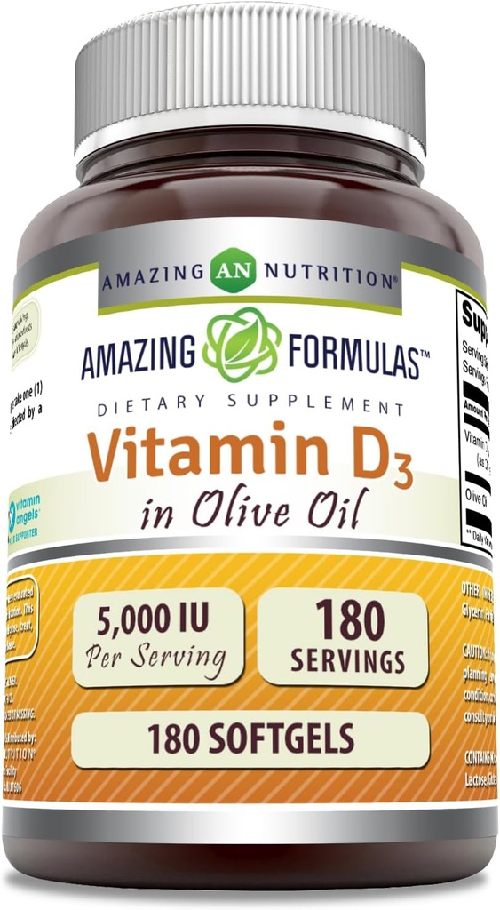 Verbazingwekkende Formules Vitamine D3 met Olijfolie 5000 IE Softgels Supplement 