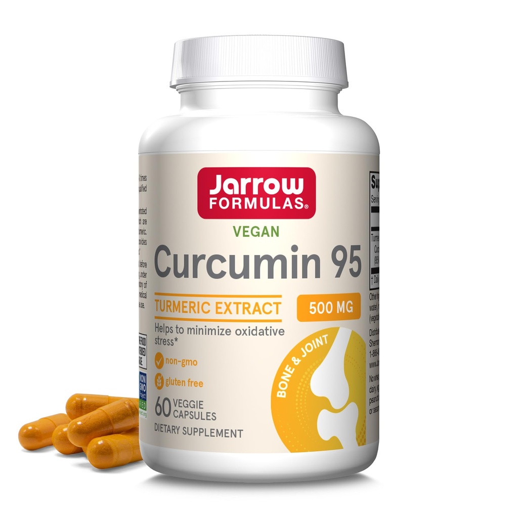 Jarrow Formules Kurkuma Curcumine Supplement - Curcumin 95, Kurkuma Supplementen, 500 mg voor Antioxidant & Gezamenlijke Ondersteuning, 60 Capsules