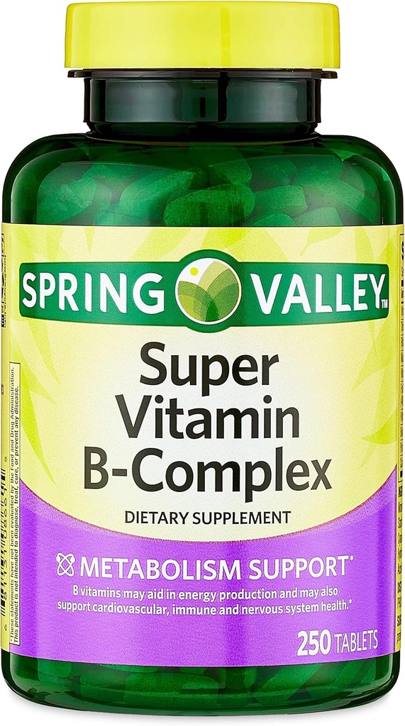 Convergentie Spring Valley Super Vitamine B-complex Tabletten Dieetsupplement, 250 CountMetabolisme Ondersteuning* Dieetsupplement