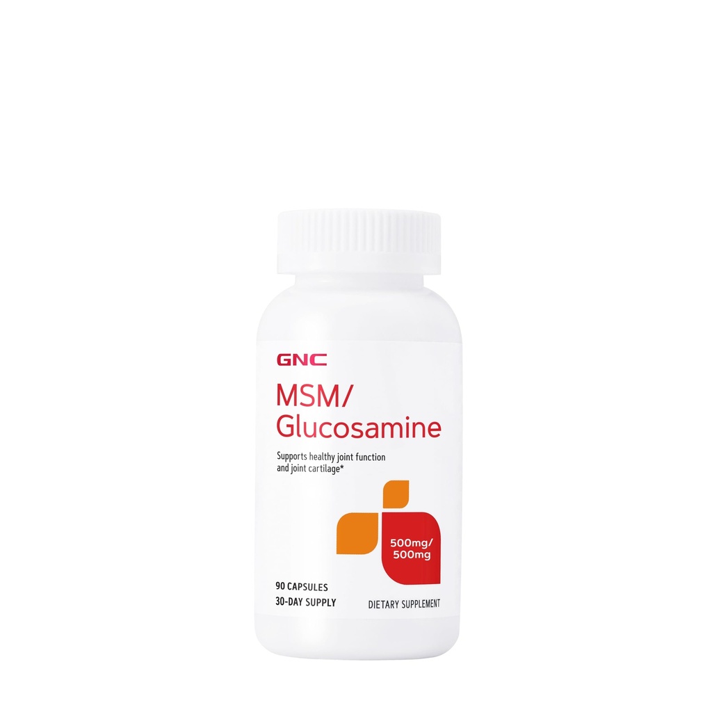 GNC MSM Glucosamine 500mg Supplement, Ondersteunt gezonde gezamenlijke functie, Ondersteunt gezonde gezamenlijke cartilage, 30 porties