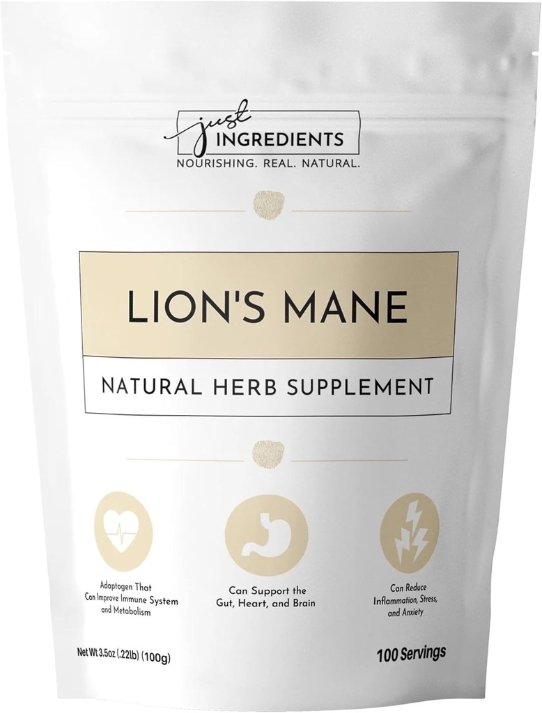JUST INGREDIËNTEN Biologische Leeuwen Manenpoeder 100 Servaties 100% Biologische & Veganistisch Supplement 