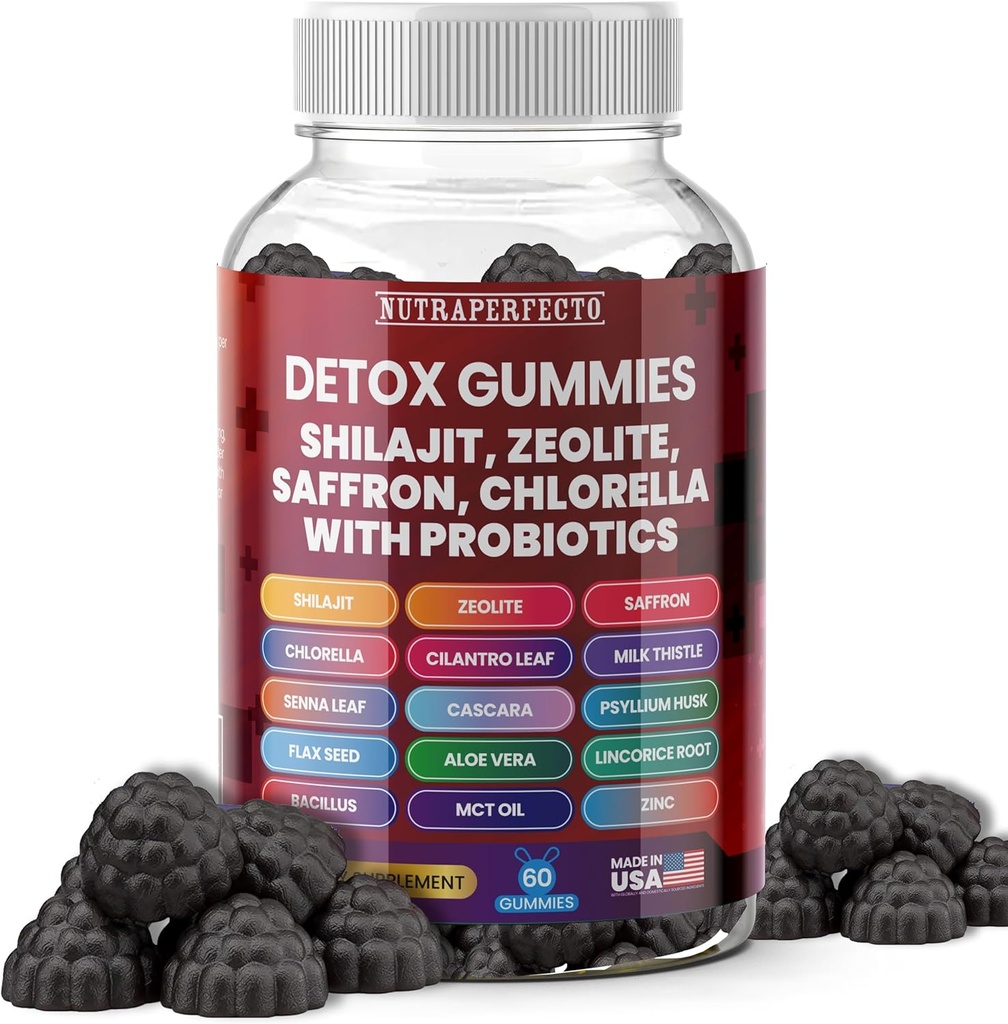 Suikervrij Zeoliet Detox Gummies Shilajit Saffron Probiotica Chlorella Psyllium Husk Saffraan Senna Leaf Magnesium Citrate Zink Milk Thistle Heavy Metal Kids Volwassenen Energie en focus