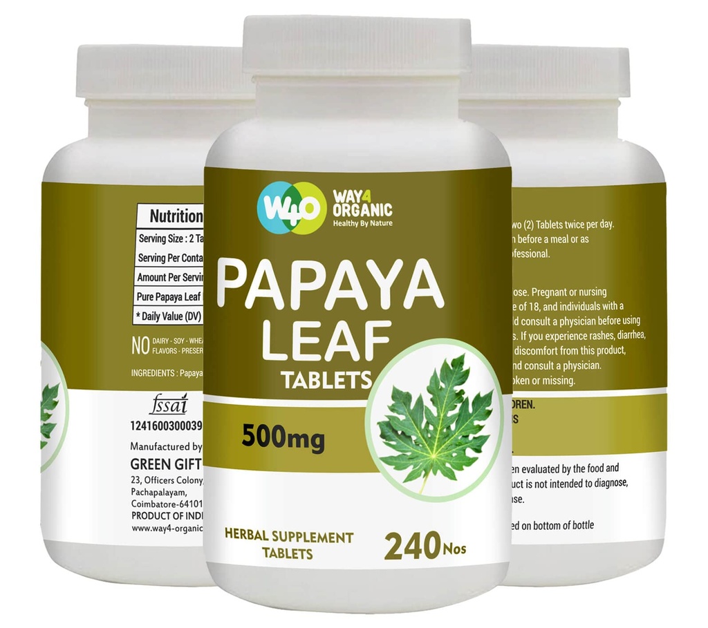 Papaya Leaf Extract Capsules (tabletten) - 500 mg 240 pillen, ondersteunt bloedplaatjes Immuniteit en spijsvertering - 60 dagen levering
