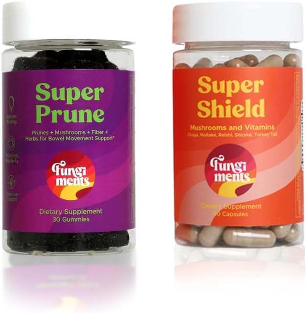 Schimmels Mushroom Supplementen, Digestie/Immunity Bundle, Super Prune 30 Tel Gummies + Super Shield 60 Tel Capsules