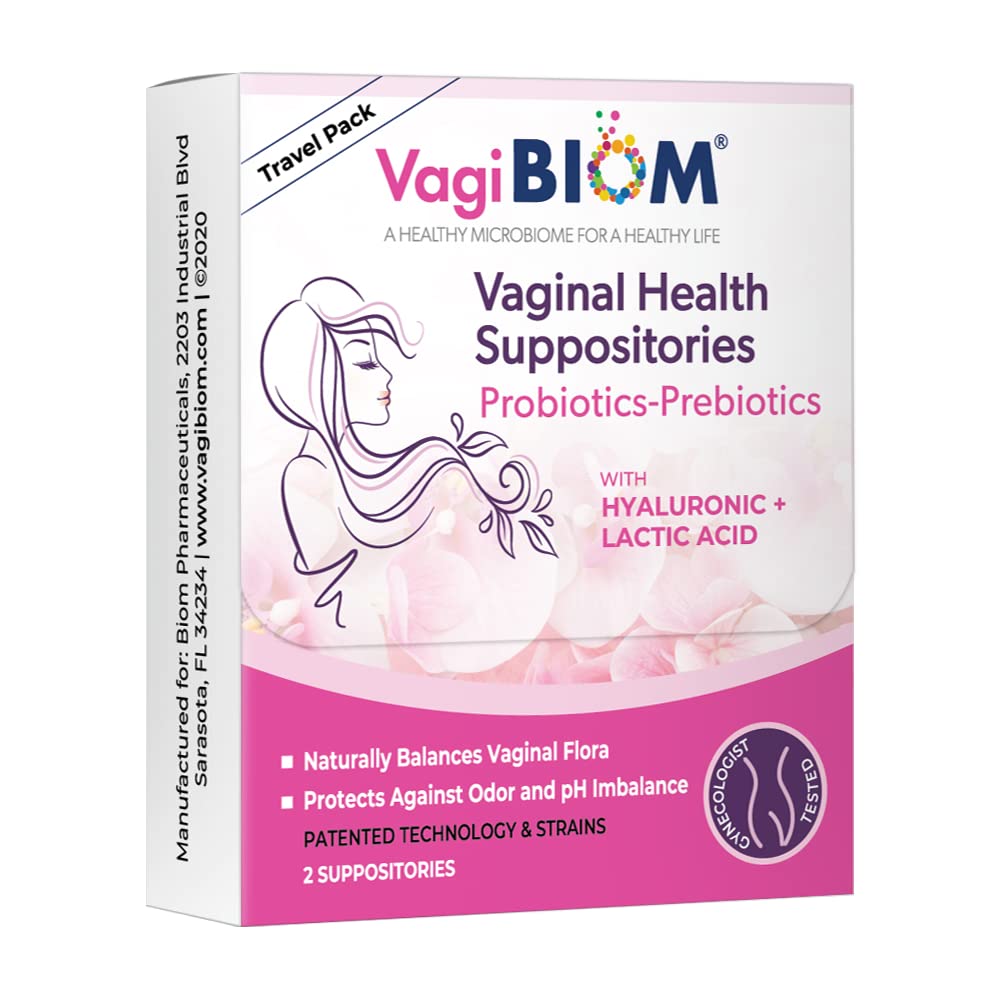 VagiBiom Probioitc Suppository Convenient Travel Pack with 2 Suppositories: Microbiome Flora Balance. Odor Control Regimen; Balance and Nourishes Healthy Flora