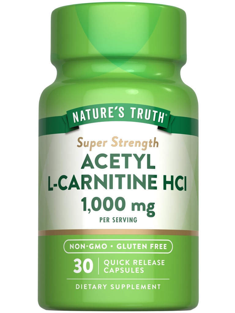 Nature's Truth Acetyl L-Carnitine 1000mg 30 Capsules Super Sterkte Non-GMO en Glutenvrij ALCAR Supplement