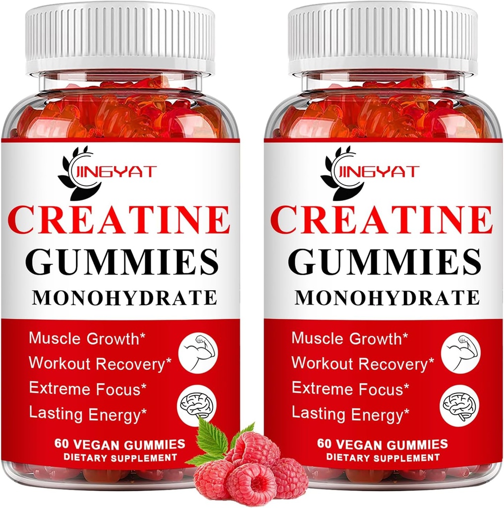 (2 Pack) Creatine Monohydraat Gummies Suikervrij Kauwbare Creatine voor het bouwen van spier, Boost Focus, sterkte, duurzaamheid, 5g Creatine Monohydraat Gummy voor mannen & vrouwen, 4X Sterker dan poeder Capsules